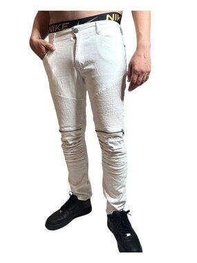 Brooklyn Laundry Mens Slim Fit White Moto Jeans W/ Zipper Accents Size 34